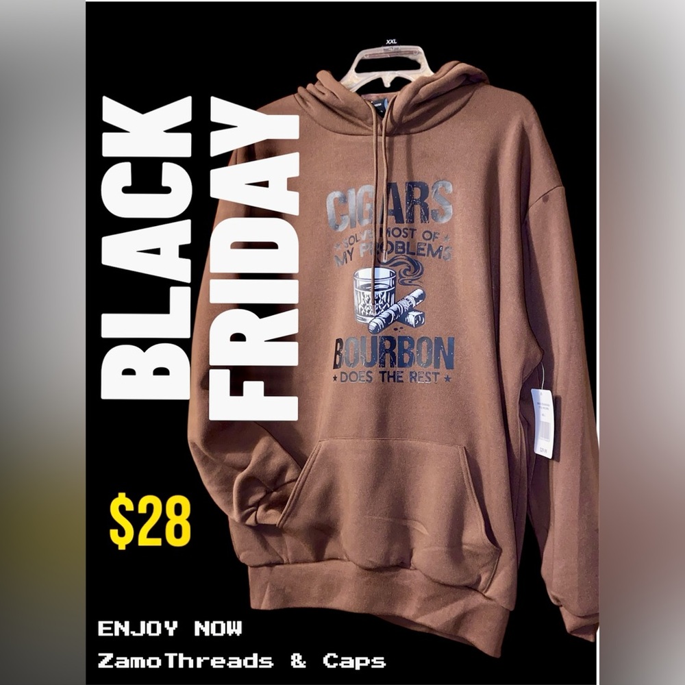 Large Pull Over Hoodie “Cigar Solves Most Of My Problems Bourbon Solves The Rest